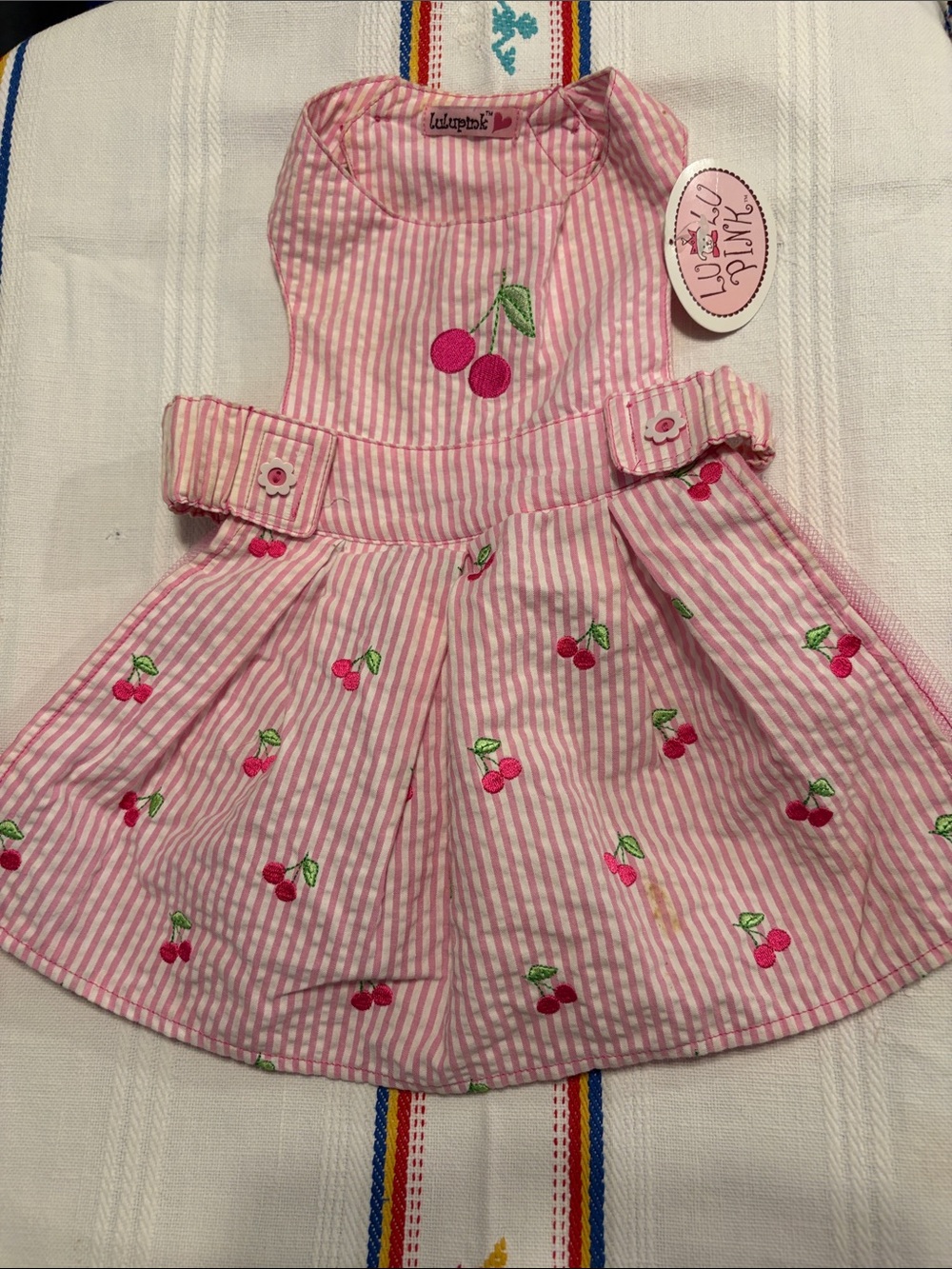 Lulu Pink, Dog’s Pink Cherry Stripe Sundress